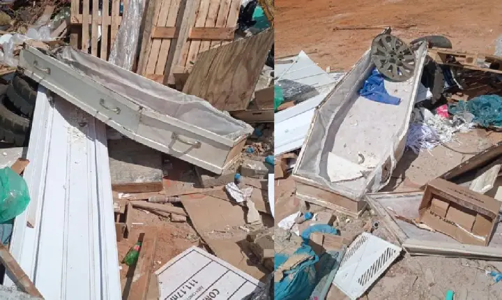 Caixão é descartado irregularmente em ecoponto de Araxá e caso gera repercussão nas redes