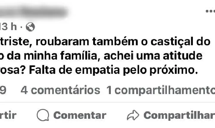 Castiçal com mais de duas décadas de história é furtado no cemitério em Campos Altos