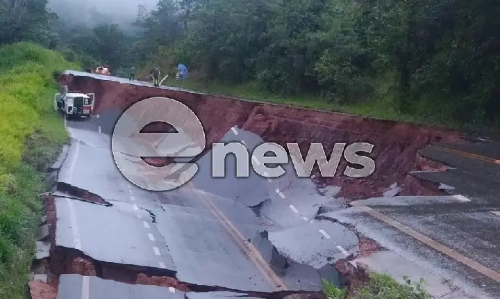 Cratera se abre na LMG-743 e interdita completamente a via, em Patos de Minas