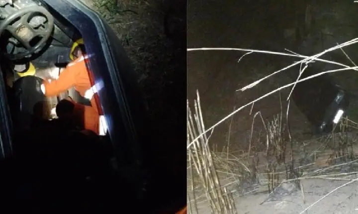 Homem com risco de atropelamento é resgatado após capotar carro na MG-428, em Sacramento