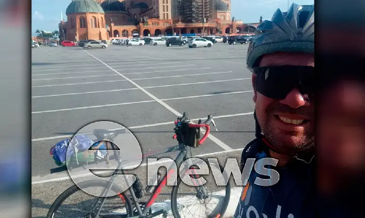 Para agradecer, campos-altense vai pedalando até Aparecida do Norte; foram oito dias de viagem