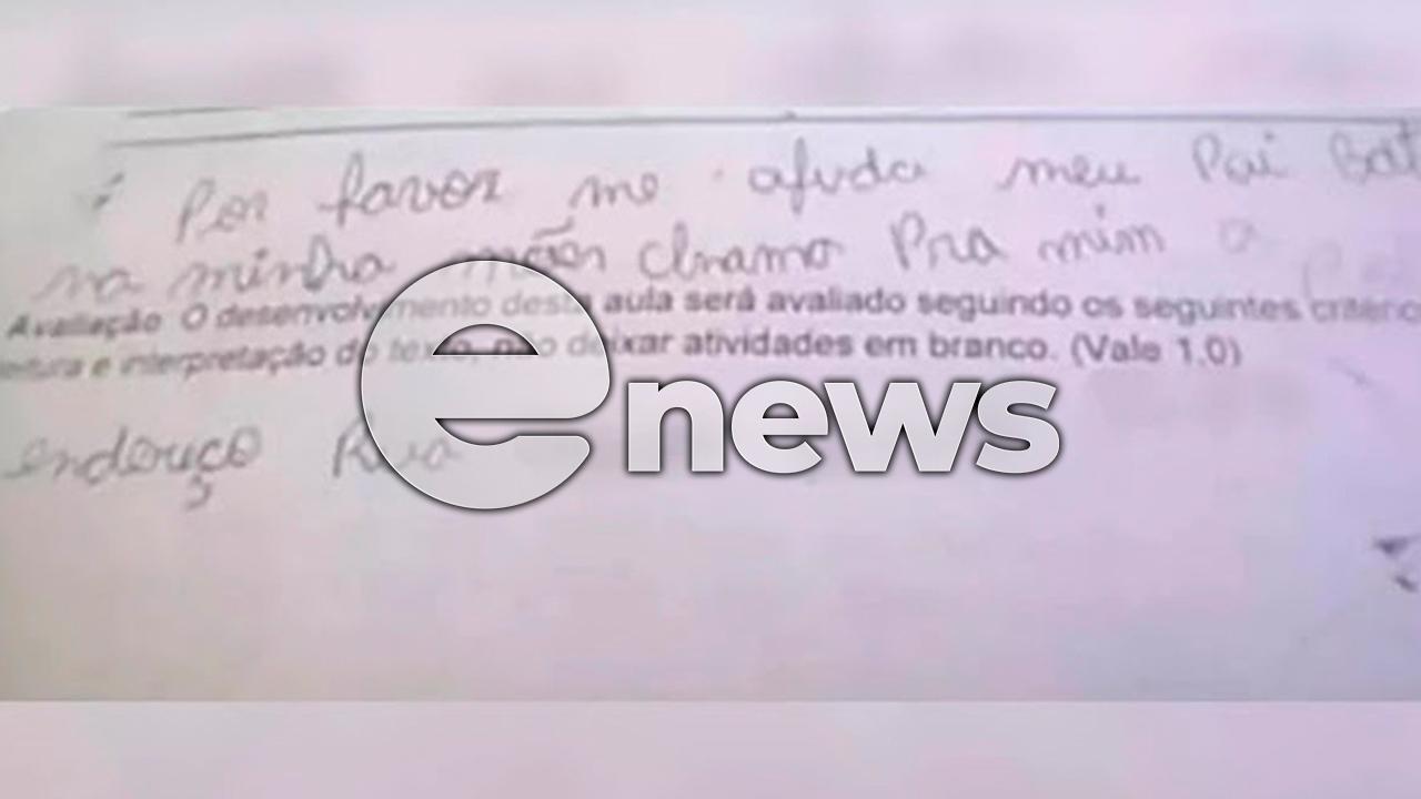 ‘Meu pai bate na minha mãe’: Menino de 8 anos pede socorro em recado deixado em prova