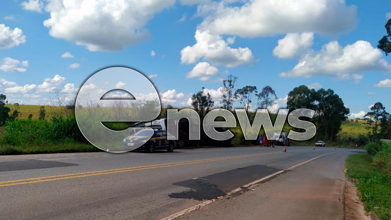 Carreta que levava gado tomba e deixa animais mortos na BR-262, em Campos Altos