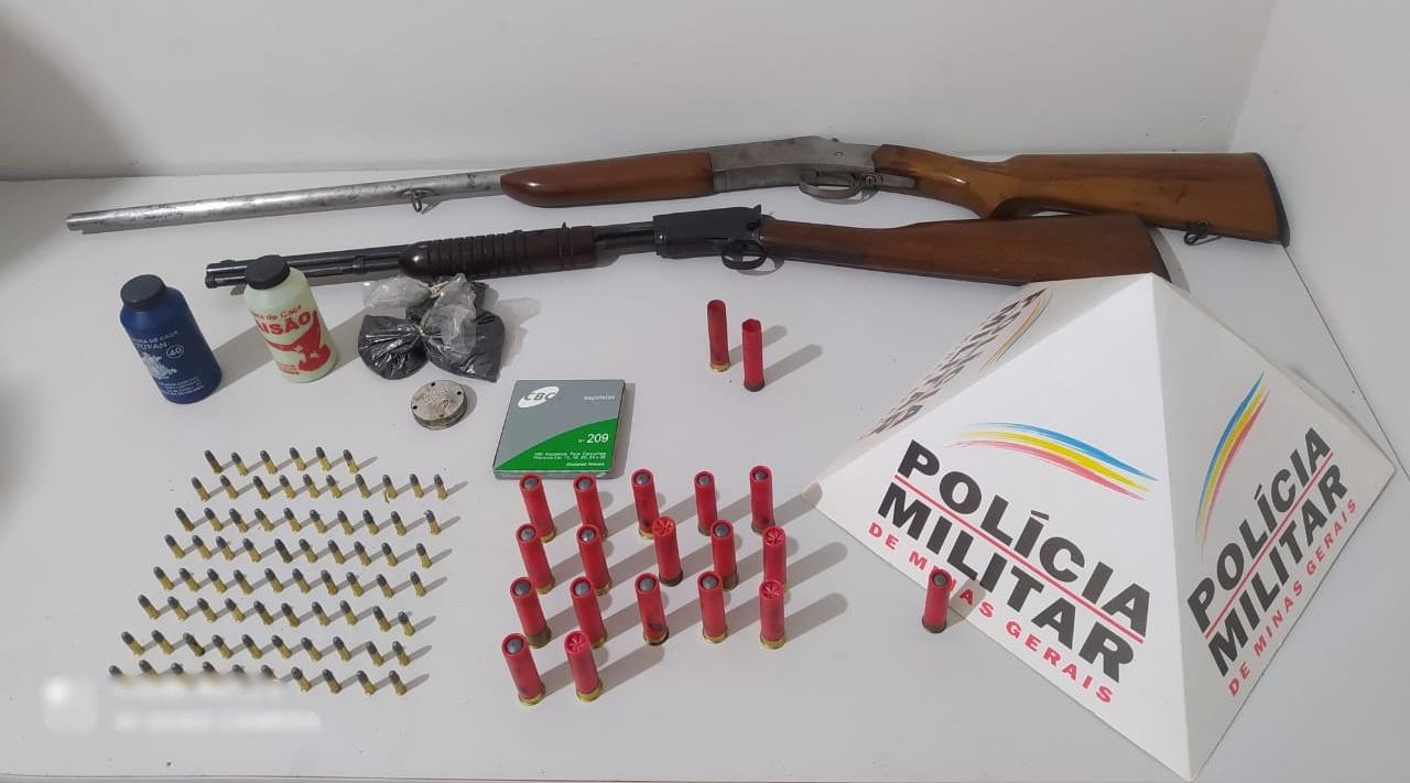Homem é preso pela Polícia Militar com armas e munições, na zona rural de Perdizes