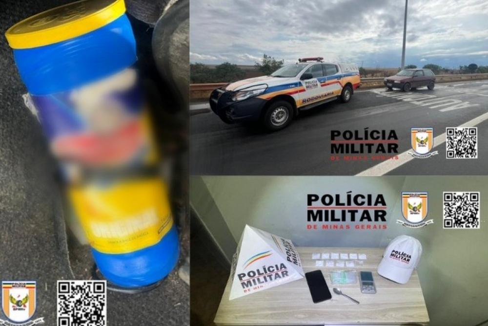 Homem é preso com papelotes de cocaína e pote de batatas fritas suspeito na MGC-452, em Perdizes