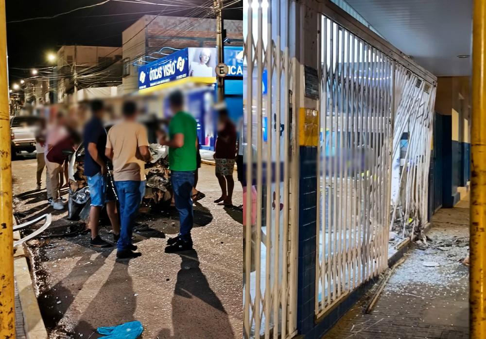 Motorista fica preso às ferragens após atingir entrada de loja de eletrodomésticos no centro de Campos Altos