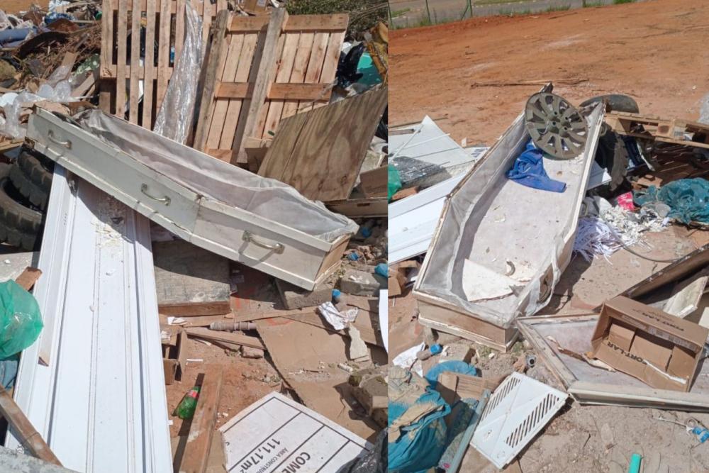 Caixão é descartado irregularmente em ecoponto de Araxá e caso gera repercussão nas redes