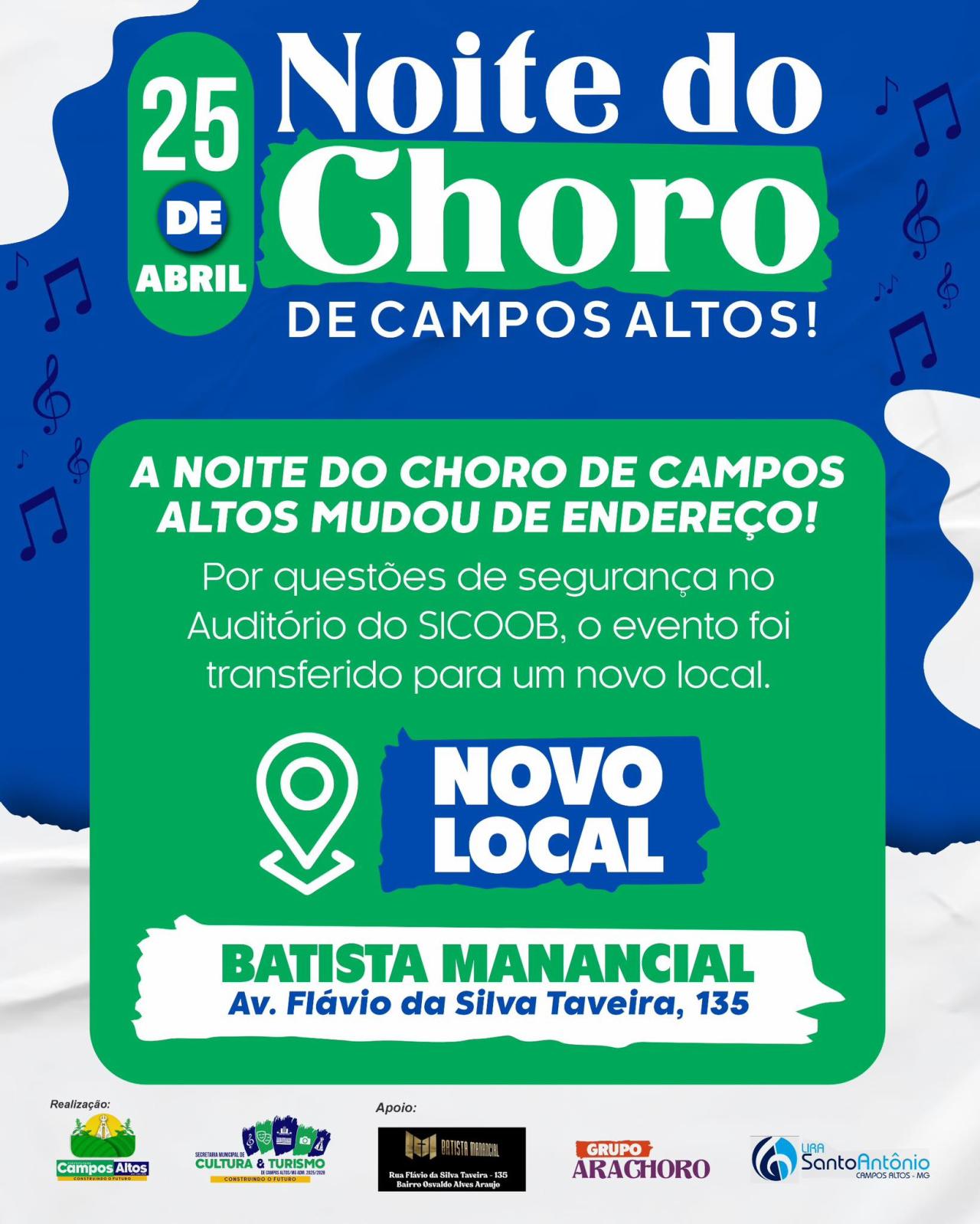 Mudança de local da Noite do Choro de Campos Altos